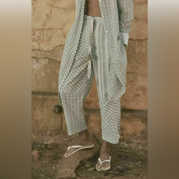 NWT ZARA PATCHWORK PANTS EMBROIDERY PANTIES EMBEDDED TROUSERS HIGH WAIST - Picture 3 of 11